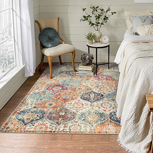 Lahome Moroccan Washable Area Rug 3x5 Burnt Orange/Teal Multi Vintage Style