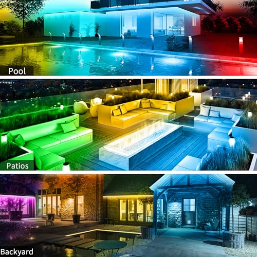 KSIPZE 50ft Waterproof Outdoor RGB LED Strip Lights with App Control, Music Sync & Timer