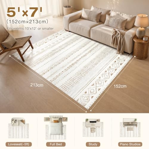 cotiled Boho 5x7 Area Rugs for Living Room: Soft Moroccan Washable Rug