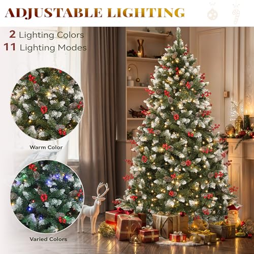 YITAHOME 6ft Prelit Decorated Pine Christmas Tree with Red Berries & Remote - Green Variant