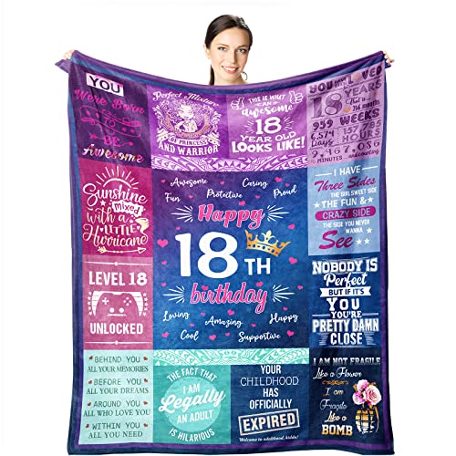18th Birthday Gifts for Girls - 18th Birthday Decorations for Girl 50"x40" Blanket - Gifts for 18 Year Old Girl- Gifts for Daughter Bestie Sister- 18th Birthday Gift Ideas - 18th Bday Decor