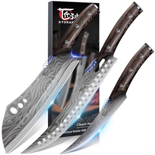 3-Piece Butcher Knife Set with Cleaver and Boning Knife - Meat & BBQ Tools