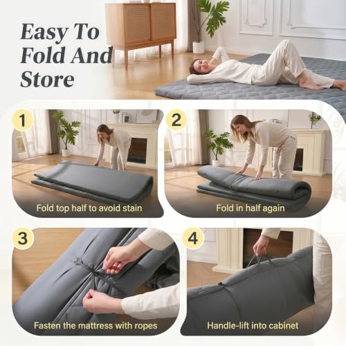 Grey DOWNSTORIA Japanese Foldable Floor Mattress Twin 39x75 with Handle