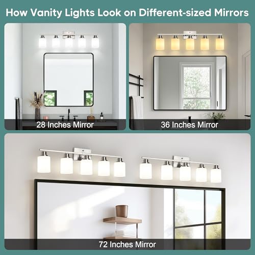 Brushed Nickel 5-Light Vanity Light Fixture with Frosted Glass Shades - Wall Sconce for Bathroom & Living Room - Includes Mounting Hardware