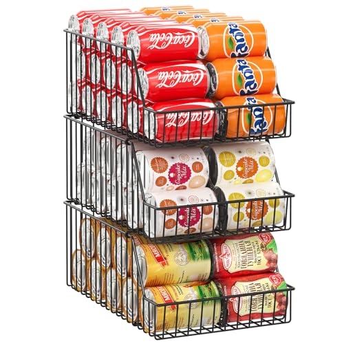 16.94" Black Stackable Can Storage Organizer with Adjustable Dividers - Kitchen Pantry Shelf Rack