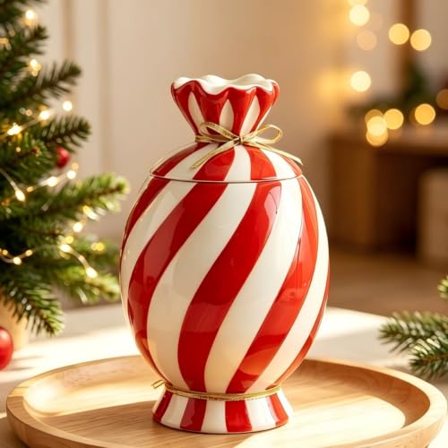 DIF DECO Christmas Candy Ceramic Storage Jars with Lid - 700ml, Vertical Storage Jar, 24.7 oz
