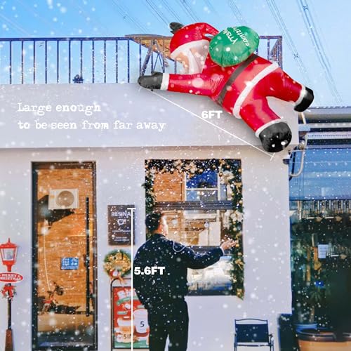 6ft Hanging Santa Christmas Inflatable with LED Lights - Joyful Outdoor Decor by TwoBees (6FT Hanging Santa)