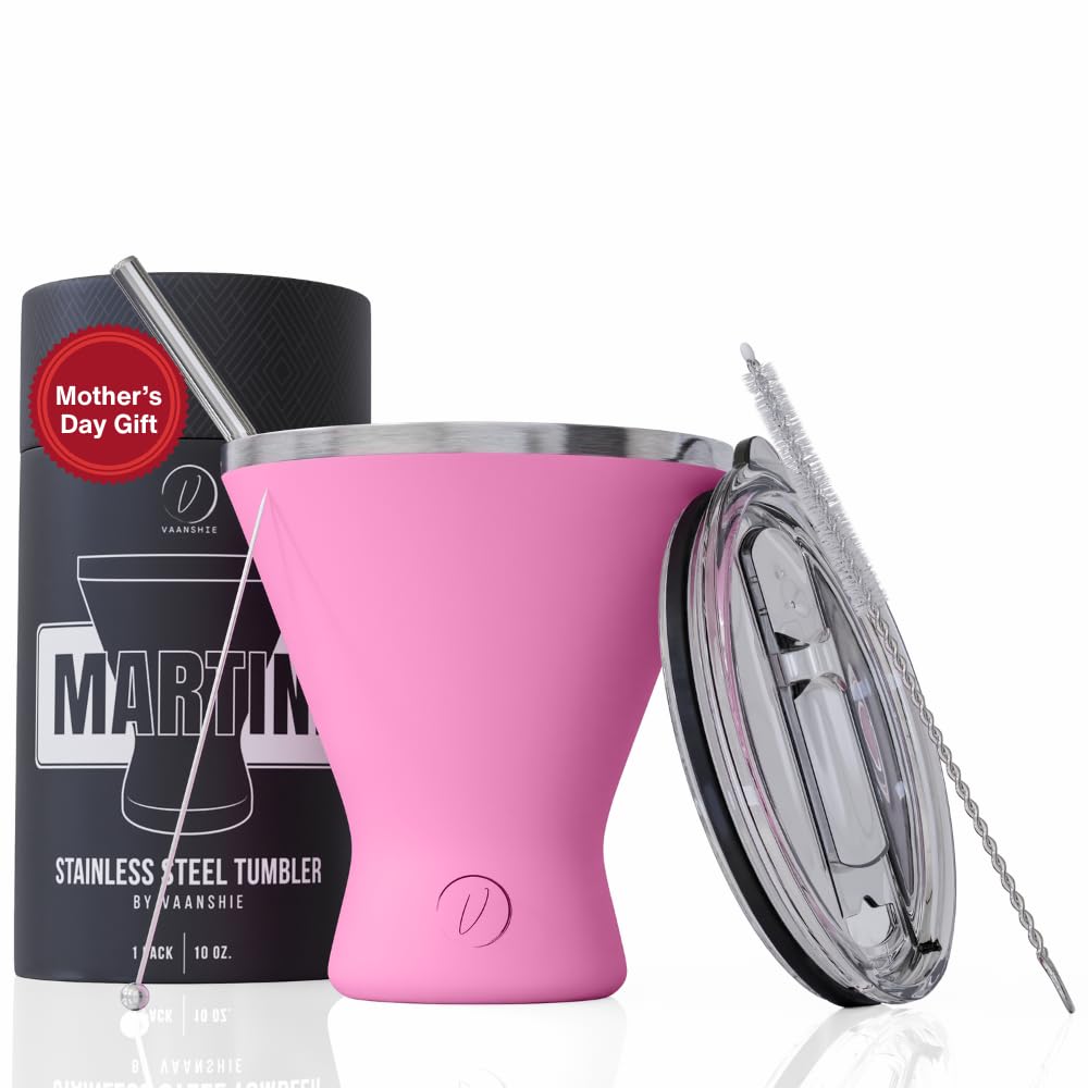 Mother’s Day Gift for Mom - [Pack of 1, Pink] Stainless Steel Martini Glass, Unbreakable Metal Cocktail Glass, Unique Gift for Women Wife, 10oz Elegant Drinkware
