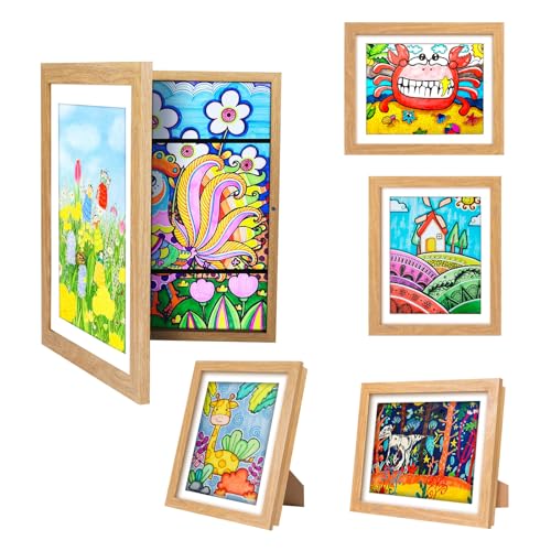 Wood Kids Artwork Frame 3-Pack - Changeable Front Opening Holds 150 Artworks 10x12.5 Inches