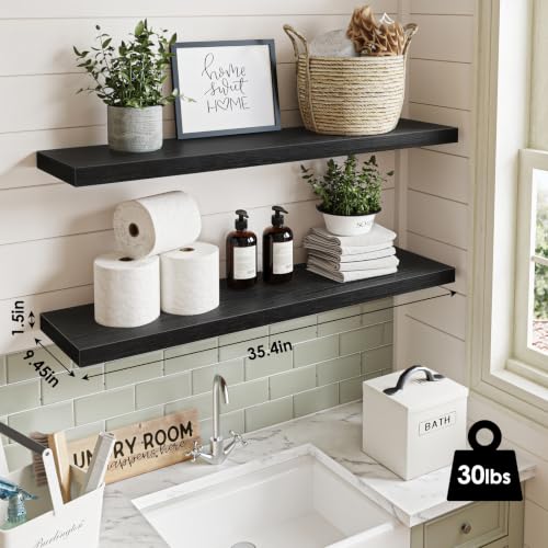 Fixwal Floating Wall Shelves Set of 2 - Black Woodgrain, 35.4 Inches