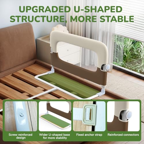 Deeteck Beige 32-Inch Toddler Bed Rail for Baby Safety, Foldable & Adjustable
