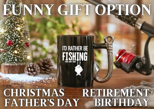 I'd Rather Be Fishing Coffee Mug with Hook Handle - 13.5oz Ceramic Gift for Anglers