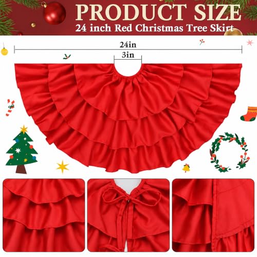 Ivarunner 24 Inch Red Mini Christmas Tree Skirt with 3-Tier Ruffles – Tabletop Tree Mat for 2–3 ft & 4 ft Slim Trees
