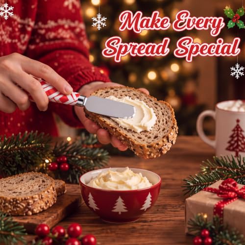 Willinglong 4 Pcs Christmas Red White Stripe Cheese Spreader Knives - Festive Holiday Kitchen Utensils