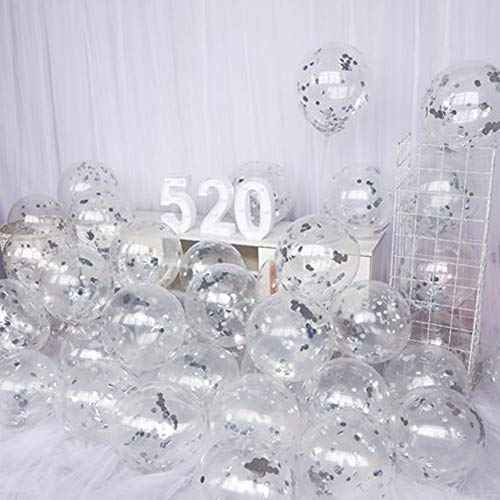 Party Balloons 12inch 50 Pcs Latex Confetti Balloons Birthday Balloons Party Decoration Wedding Baby Shower Christmas Party-Confetti Silver