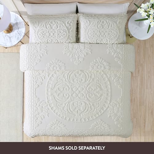 Beatrice Home Fashions Queen Ivory Medallion Chenille Bedspread - Vintage Style