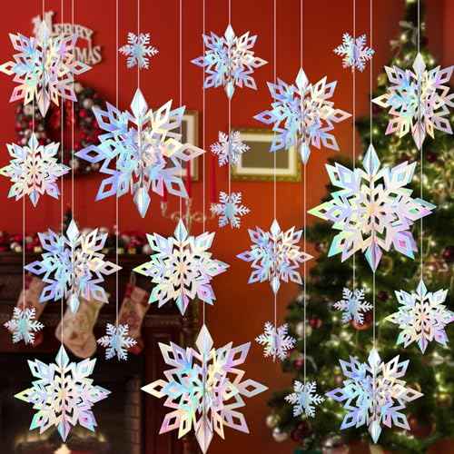 24 Pcs Christmas Hanging Snowflake Decorations, 3D Paper Snowflake Garland Ornaments for Christmas Home Tree Winter Party Decorations