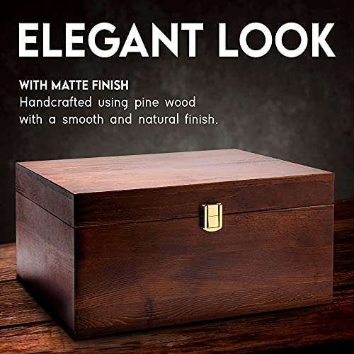 Large Wooden Storage Box with Hinged Lid - Chocolate Brown, Gift Ready