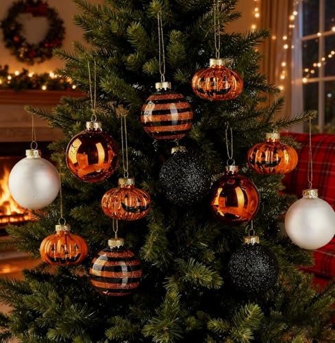 QFkris 12 Pack Halloween Tree Ornaments - 5 Styles Indoor Glass Ornaments Set12-1