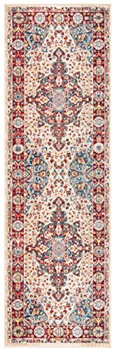 SAFAVIEH Kashan Collection Runner Rug - 2'6" x 8', Ivory & Red, Traditional Oriental Design, Non-Shedding & Easy Care, Ideal for High Traffic Areas in Living Room, Bedroom (KSN305K)