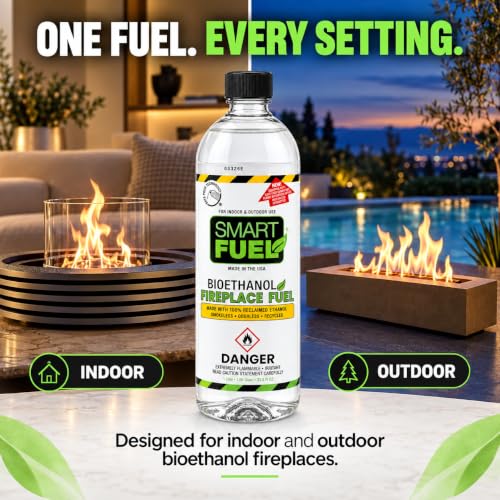 SmartFuel Bioethanol Fuel - 6 Pack, 1L Each, Safe & Clean for Fire Pits & Burners