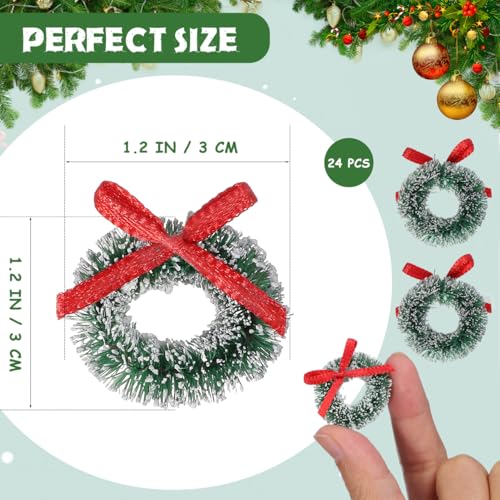 24Pcs Mini Christmas Wreaths 1 Inch Xmas Tree Artificial Miniature
