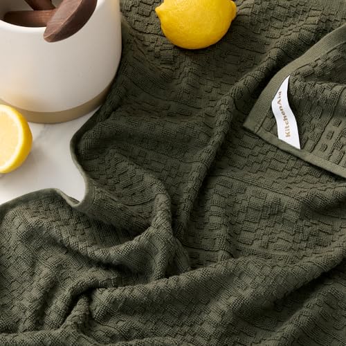 KitchenAid Evergreen Heavyweight Cotton Kitchen Towels 3-Pack, Oversized 18x28, Absorbent & Dual-Purpose