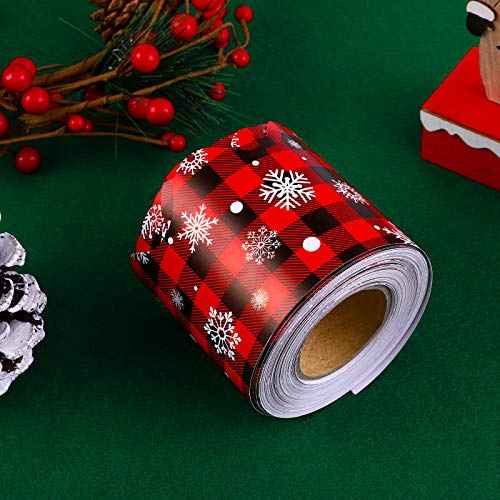 Elcoho Christmas Bulletin Board Border Red and Black Plaid with Snowflake Wave Border Trim for Classroom Decoration, 65.6 feet