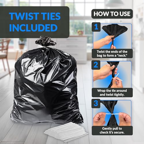 Heavy Duty Black Trash Bags with Twist Ties 30 Count 95 Gallon