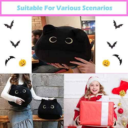 3D Black Cat Plush Toy, 17.7" Black Cat Pillow, Animal Soft Plush Pillow Baby Plush Toy Cat Shape Design Cute Cat Waist Cushion, As Birthday, Halloween, Christmas Decoration