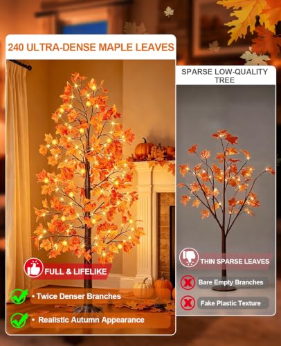 Remote Control&Timer - 6 Ft Lighted Prelit Fall Maple Tree 135 LED 8