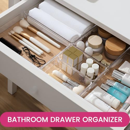 26 Pack Large Clear Drawer Organizer Bins - Versatile Kitchen, Bathroom & Office Storage