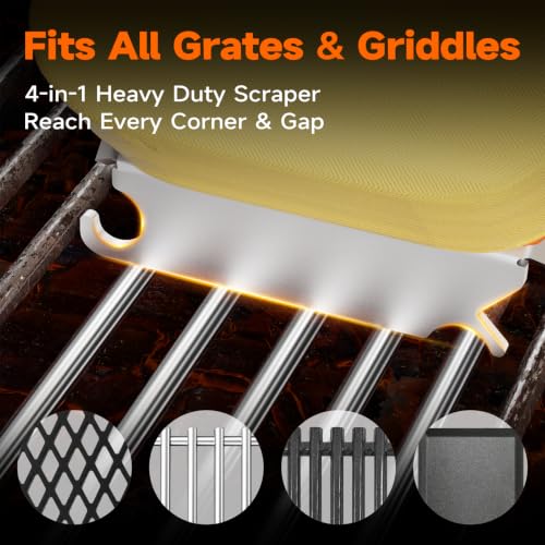 Bristle-Free Grill Brush with Heat-Resistant Kevlar Fiber Head, Red
