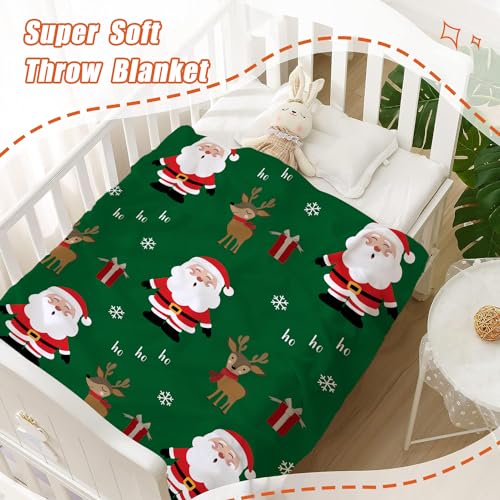 YeeJu Christmas Throw Blanket Kids Small Green Christmas Santa Blanket for Girls Boys Child Baby Bed Soft Lightweight Fuzzy Plush Fleece Blankets and Throws Xmas Winter Holiday Blanket 40x50