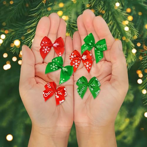 Gift Boutique 200PCS Christmas Mini Ribbons Bows Red Green White Tiny Twist Tie Bow DIY Sewing Crafts Handmade Xmas Holiday Party Gifts Decor Supplies