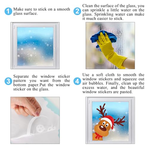 Christmas Reindeer Window Clings - Cute Cartoon Animal Decals, Reusable PVC Window Decor for Winter, Birthday, Baby Shower, Party Glass Mirror, 4 Sheets
