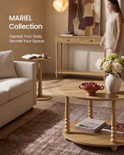 VASAGLE 2-Tier Round Coffee Table with Storage - Natural Brown