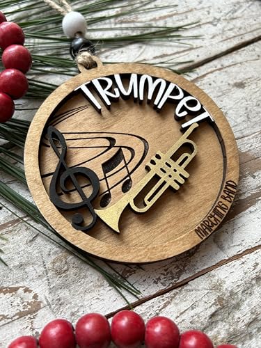 Trumpet Marching Band Christmas Ornament – Laser-Cut Wood Gift for Band Directors
