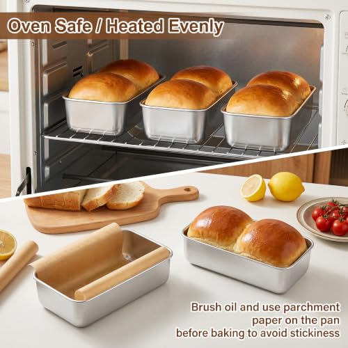 LIANYU 8-Pack Stainless Steel Bread Loaf Pans 9x5 Inch for Baking, Silver, Medium