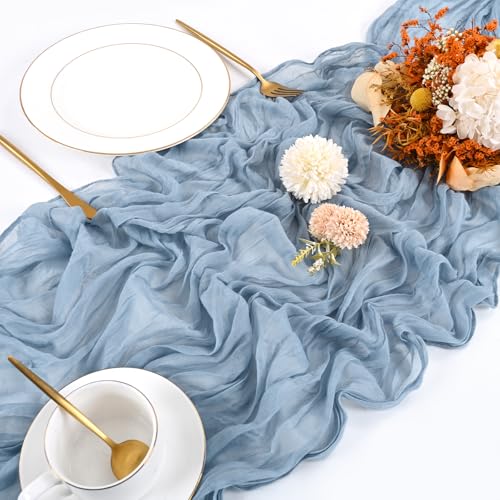 Dusty Blue Cheesecloth Table Runners 17x108 Inches - 10 Pack for Wedding & Party Decor