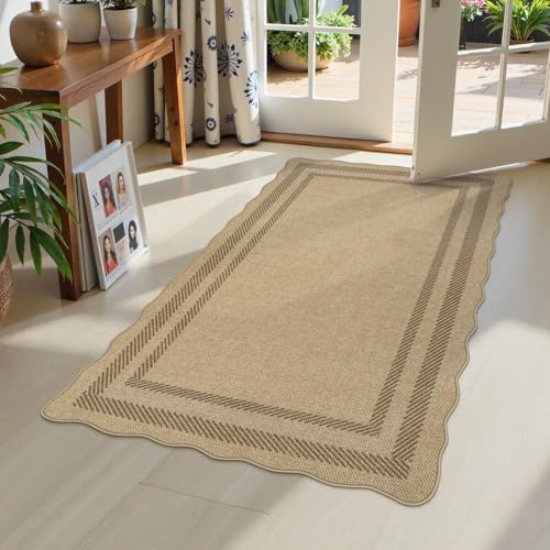 Outdoor Rug 3x5 Feet Tan with Border - Non-Slip Washable Farmhouse Carpet for Entryway and Patio - Variation of THIS listing
