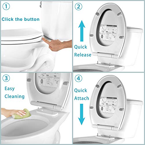 Elongated Toilet Seat - Soft Close, No Slam, One-Click Quick Release, 18.5 Inch