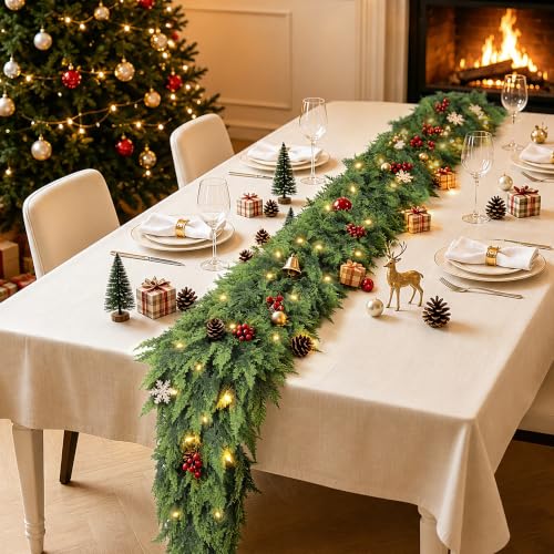Dirnun 9ft Christmas Green Cedar Garland with Large Branches - 2 Pack