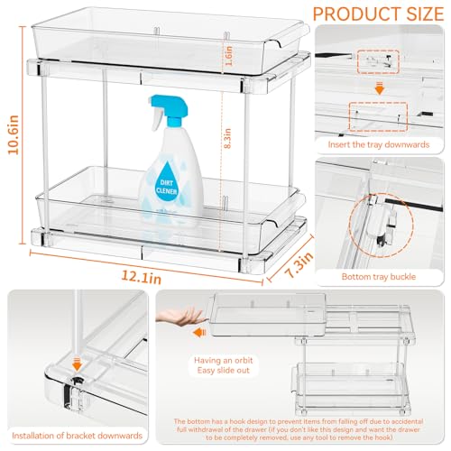 4 Pack Under Sink Organizers with Sliding Drawers - Clear Acrylic Bathroom & Cabinet Storage