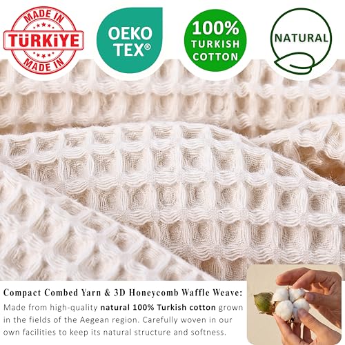 Natural Turkish Cotton Waffle Bath Towels Set of 2 - Extra-Large, Undyed