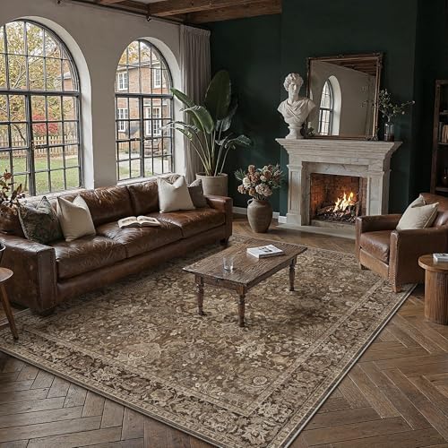HUGEAR Vintage Area Rug 8x10 Brown Retro Rug for Living Room - Victor Collection