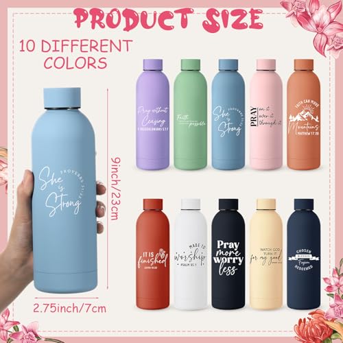 Christian Water Bottles 17oz Multicolor Set of 10 - Inspirational Stainless Steel Drinkware for Gifts