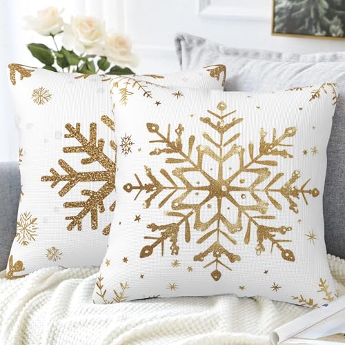 Naqiuli Snowflake with Gold Glitter Throw Pillow Covers Set of 2 18x18 Inches Christmas Decor