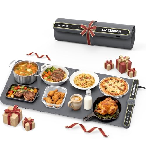 Gray 32x15 Inch Food Warming Mat - Rapid Heating, Adjustable Temp, Safe Silicone