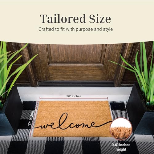 Theodore Magnus Welcome Mat 17x30 - Aesthetic Script, Non-Slip Tufted Door Mat, Indoor & Outdoor Use, Warm Greeting Variation